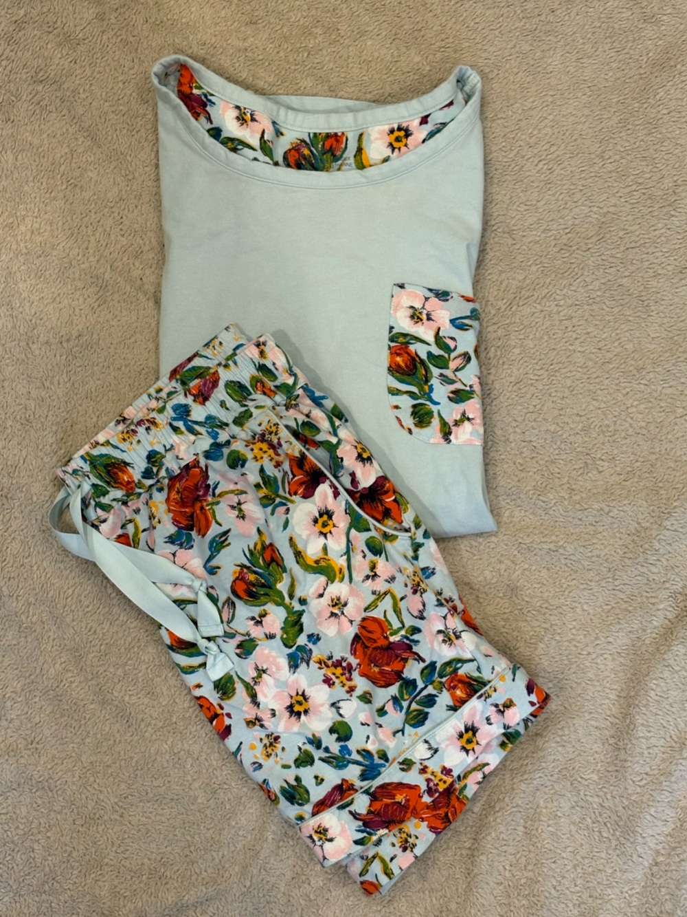 Vera Bradley Blue Top with Floral Print Pajama Set
